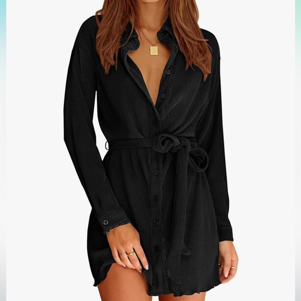 Nwt black button down tie dress